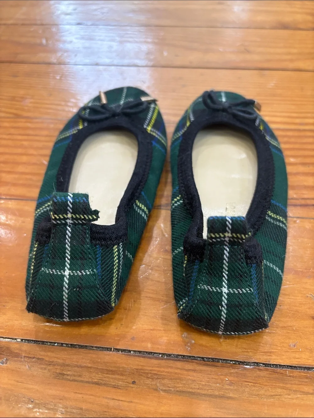 Yosi Samra Green Plaid Kids Ballet Flats with Bow